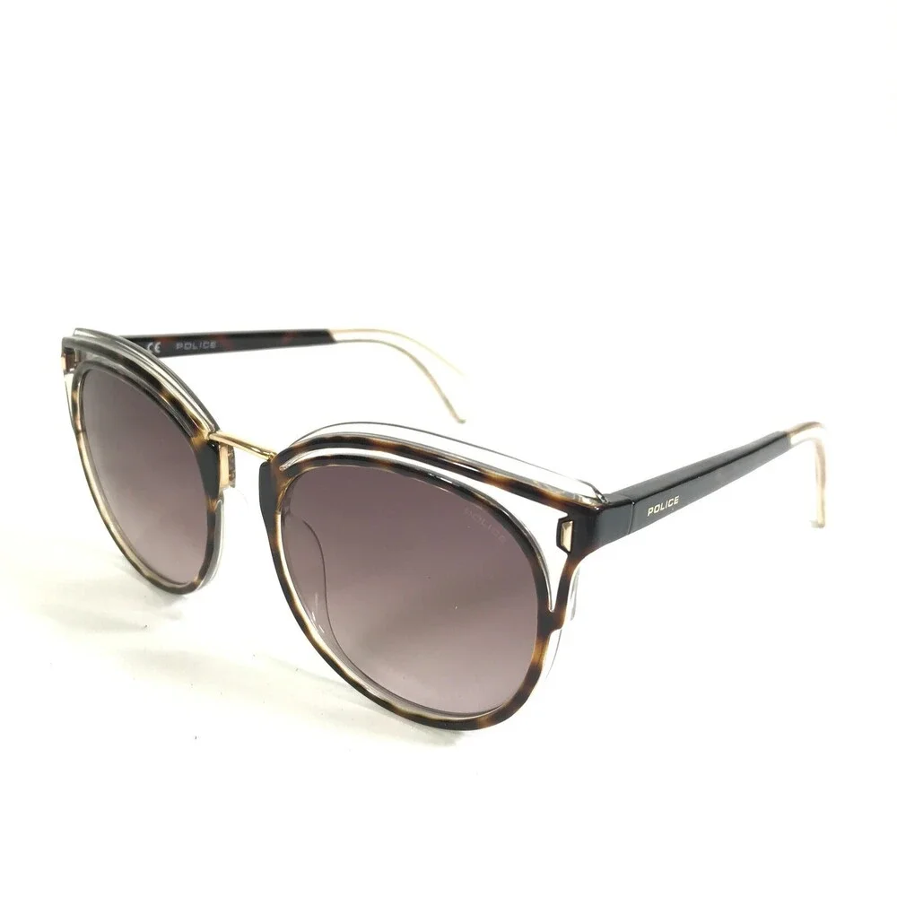 Police Sunglasses SPL 642 COL. 09AX Clear Tortoise Round Frames w/ Purple Lenses